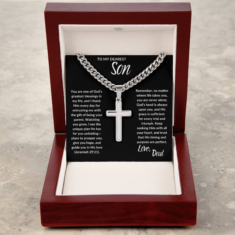 TO SON I LOVE DAD I CROSS NECKLACE
