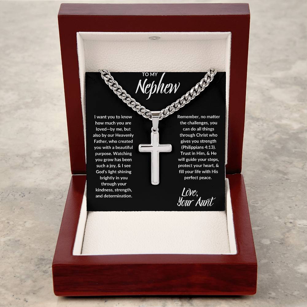 TO NEPHEW I LOVE AUNT I CROSS NECKLACE