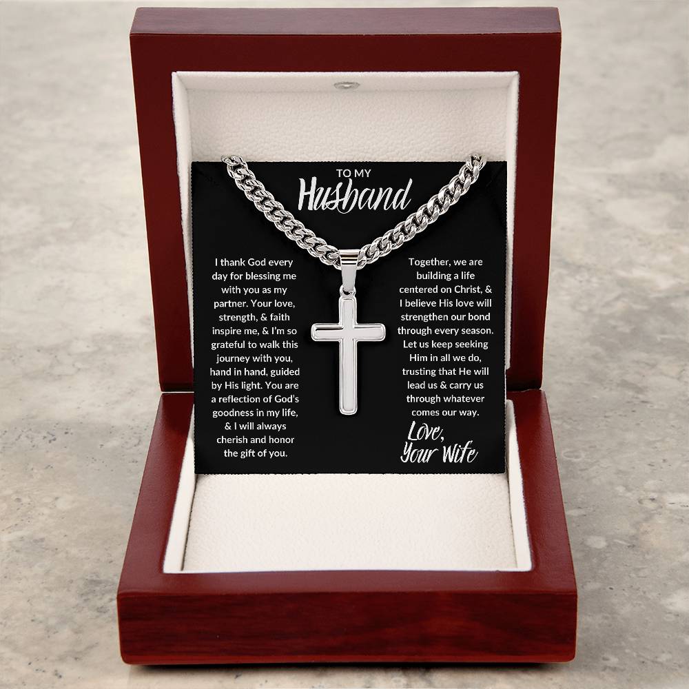 TO HUSBAND I LOVE WIFE I CROSS NECKLACE