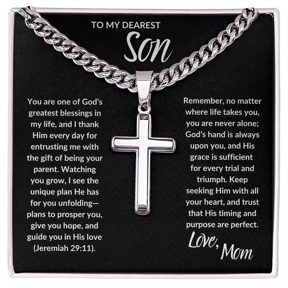 TO SON  I  LOVE MOM  I  CROSS NECKLACE