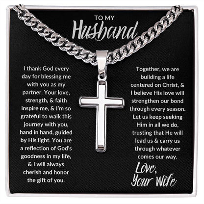 TO HUSBAND  I  LOVE WIFE  I  CROSS NECKLACE