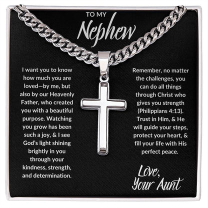 TO NEPHEW  I  LOVE AUNT  I  CROSS NECKLACE