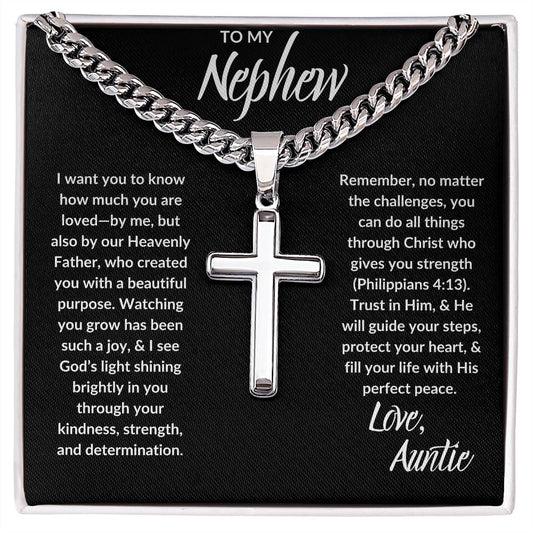 TO NEPHEW  I  LOVE AUNTIE  I  CROSS NECKLACE