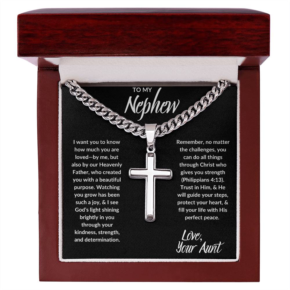 TO NEPHEW  I  LOVE AUNT  I  CROSS NECKLACE