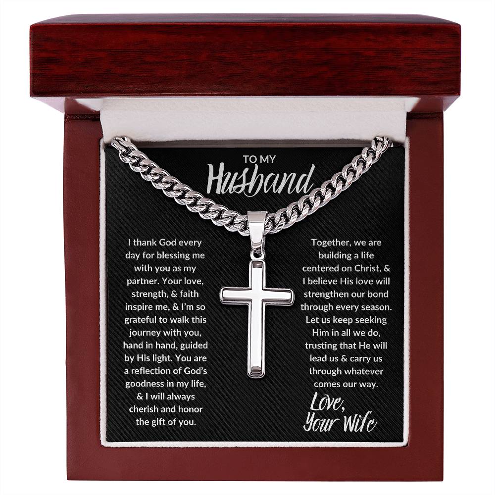 TO HUSBAND  I  LOVE WIFE  I  CROSS NECKLACE